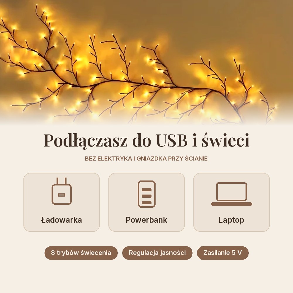 Zasilanie z USB: ładowarka, powerbank lub laptop
